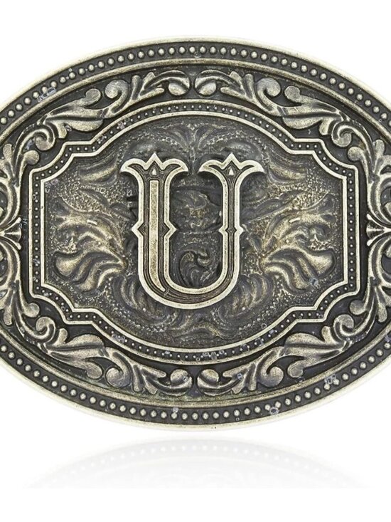 Belt Buckle With Initial Men Vintage Letters Rodeo Western  Men\'s U Initial Letters Western Cowboy Rodeo Imported Zinc Alloy Belt Buckle